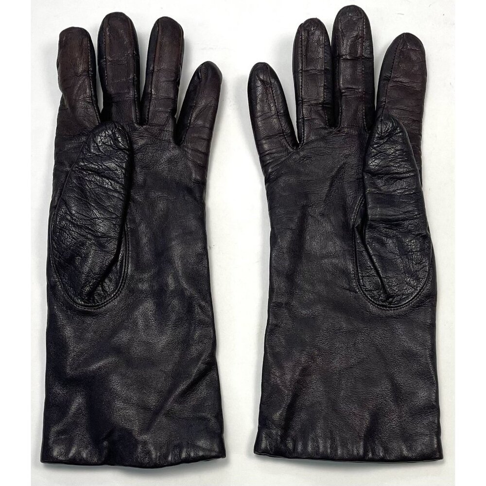 VTG Womens Size 7.5 Brown Genuine Leather Cashmere Lined GLOVES WPL 8931 EUC
